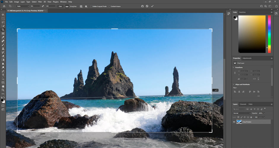 Straightening tool in Photoshop