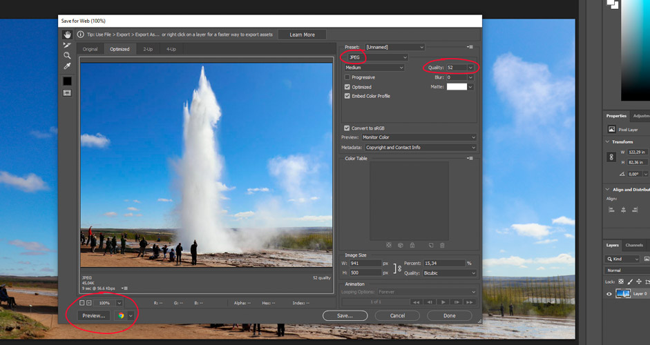 Saving file in Photoshop